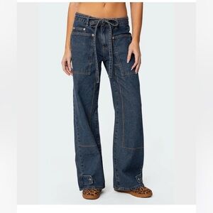 Edikted Funky Stitch Low Rise Wide Leg Jean Size Small